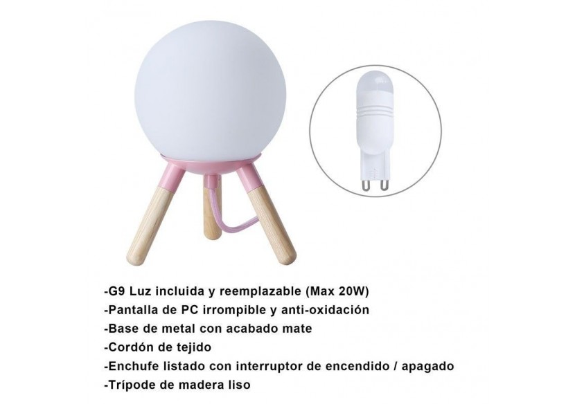 Lampe de table en bois "MOON" ampoule G9 incluse - L1011-SA - Barcelona LED