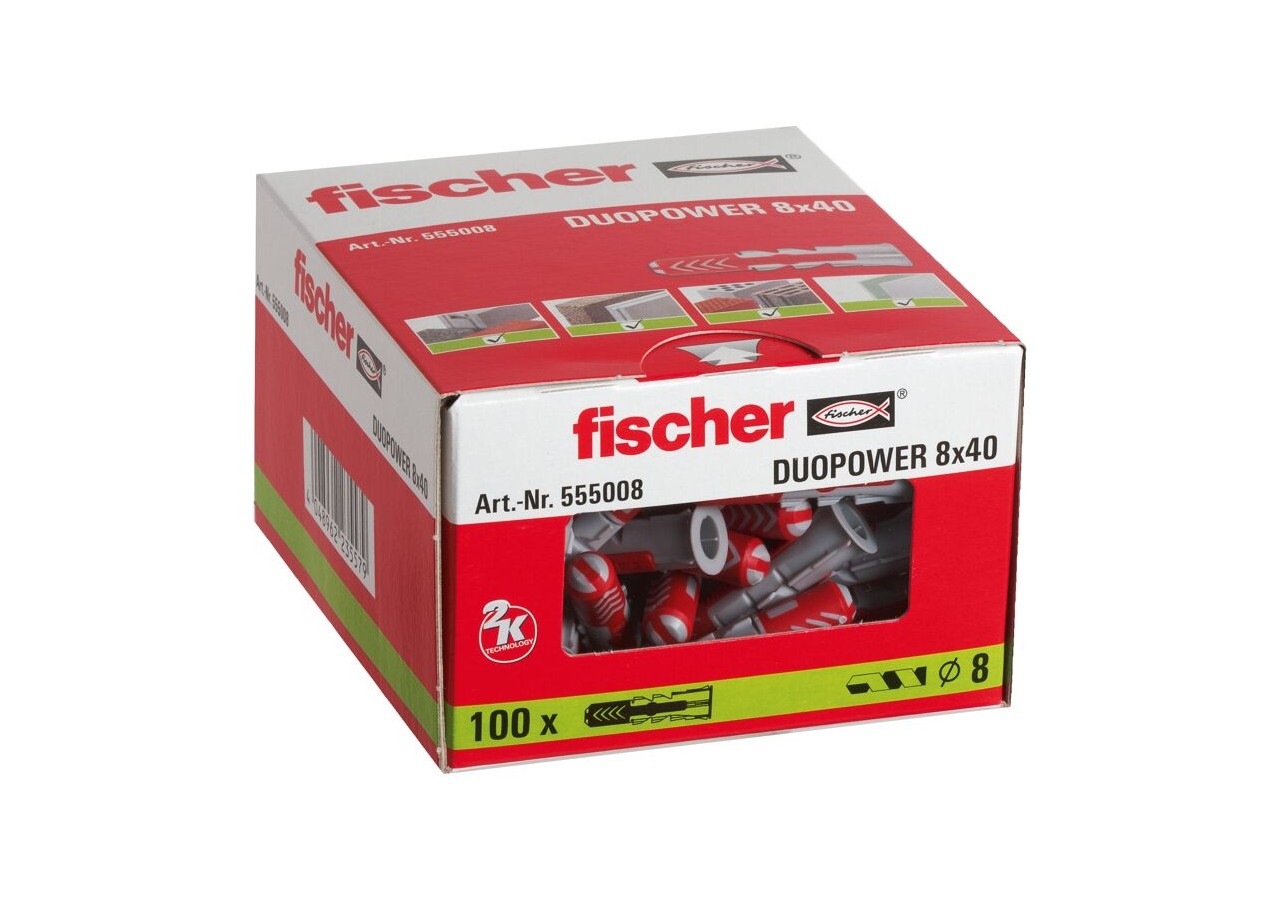 Cheville bi-matière DuoPower 8 x 40 sans vis Boite de 100