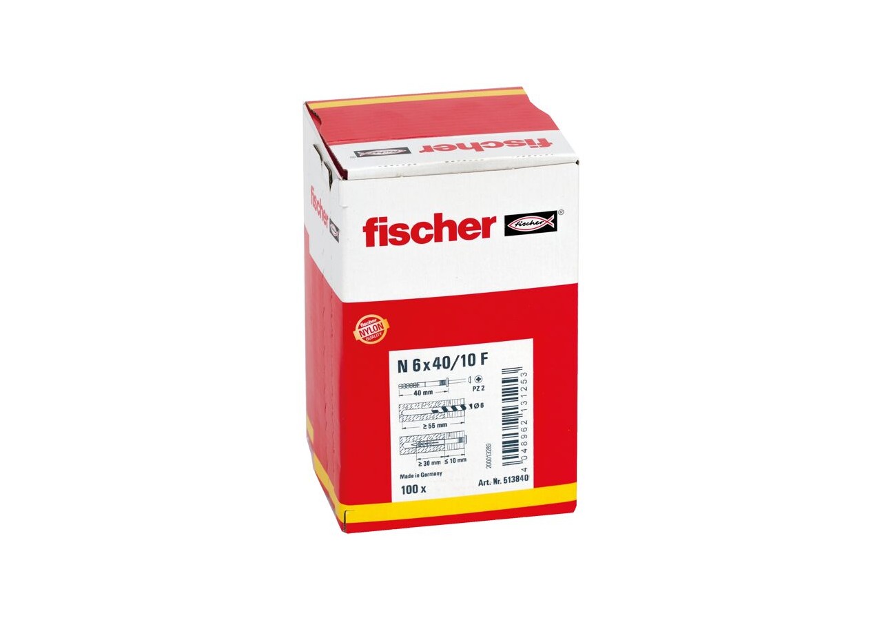 Cheville à frapper avec collerette épaisse et clou tête fraisée N 6 x 40/10 F