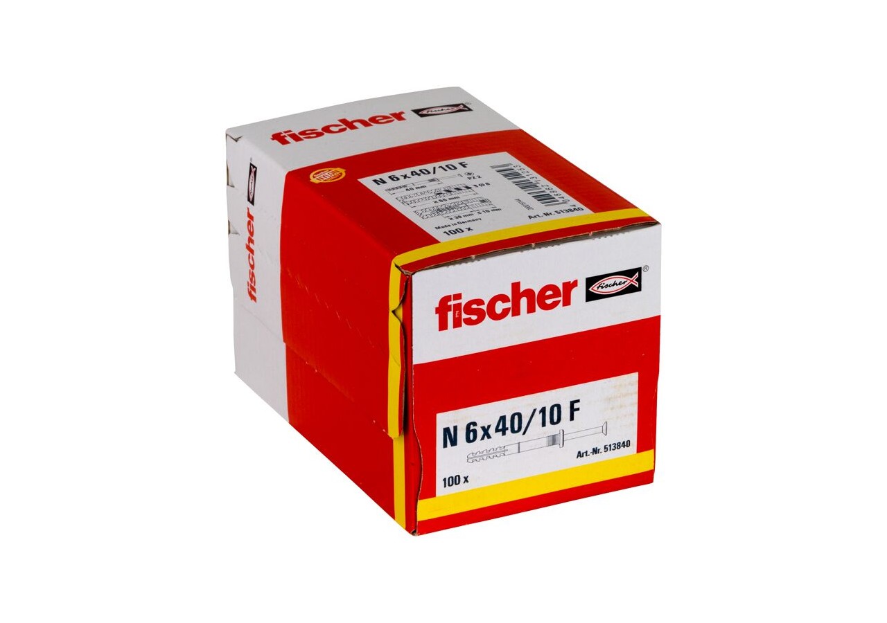 Cheville à frapper avec collerette épaisse et clou tête fraisée N 6 x 40/10 F