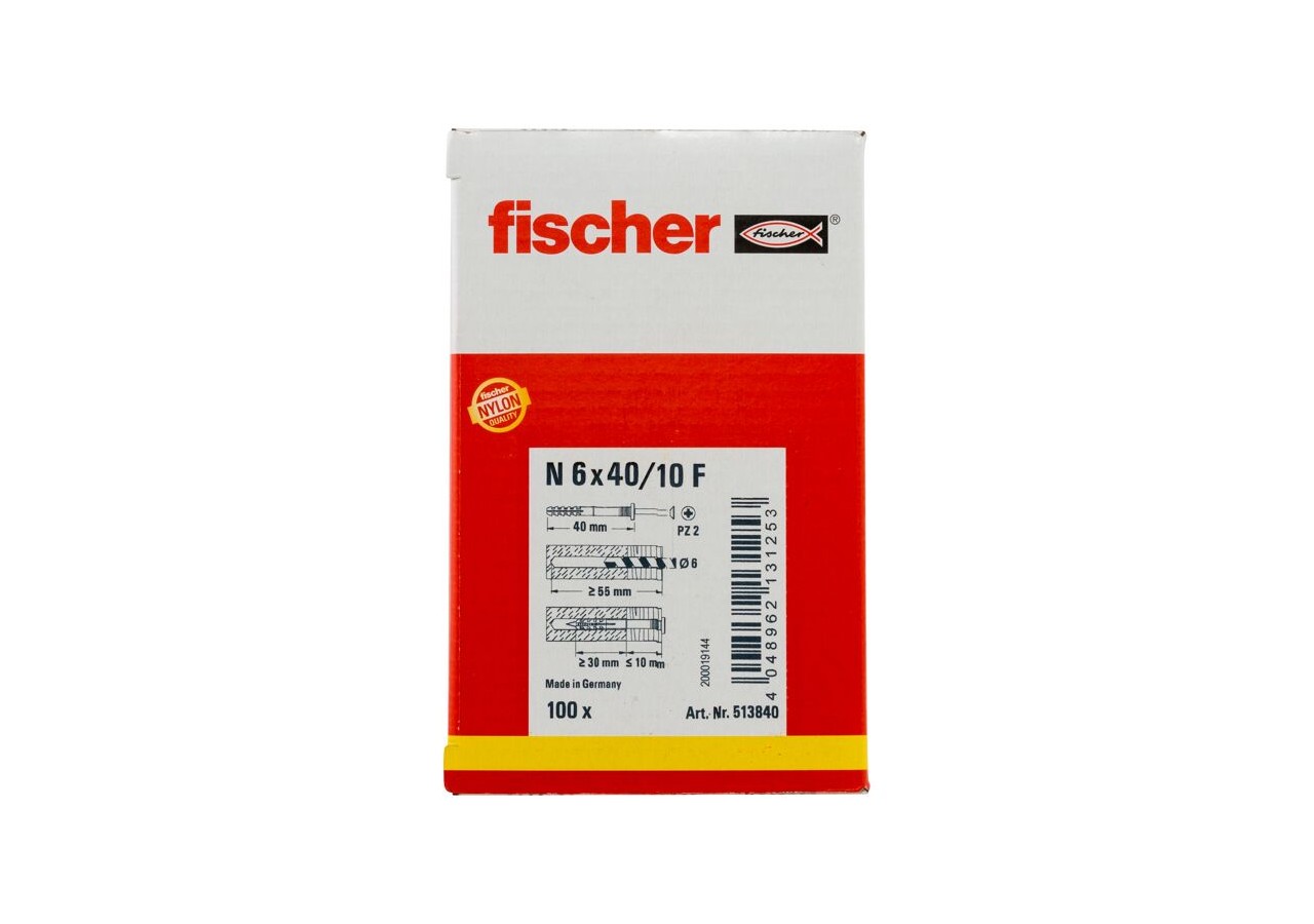 Cheville à frapper avec collerette épaisse et clou tête fraisée N 6 x 40/10 F