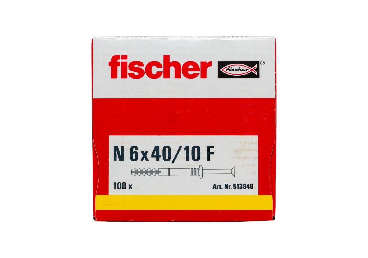 Cheville à frapper avec collerette épaisse et clou tête fraisée N 6 x 40/10 F