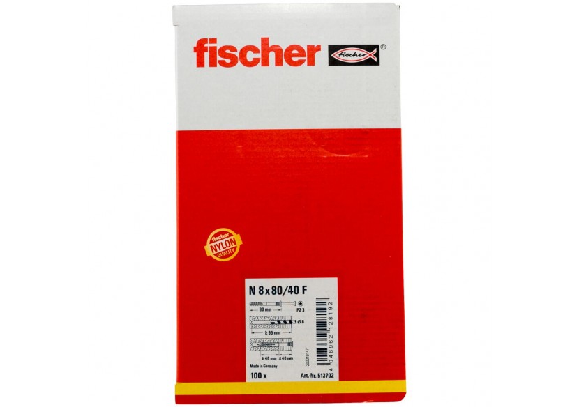 Cheville à frapper avec collerette épaisse et clou tête fraisée N 8 x 80/40 F