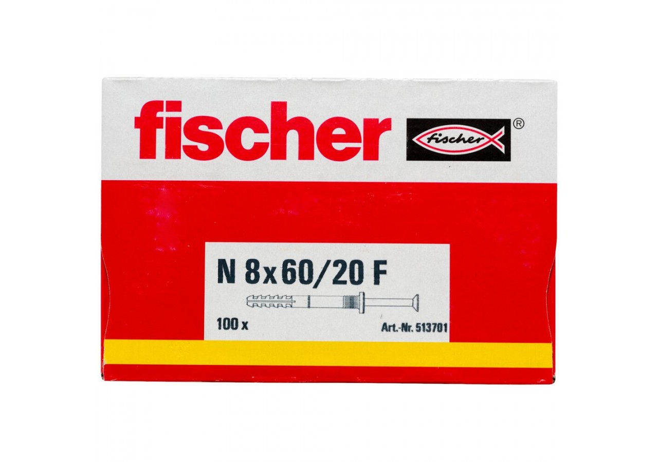 Cheville à frapper avec collerette épaisse et clou tête fraisée N 8 x 60/20 F