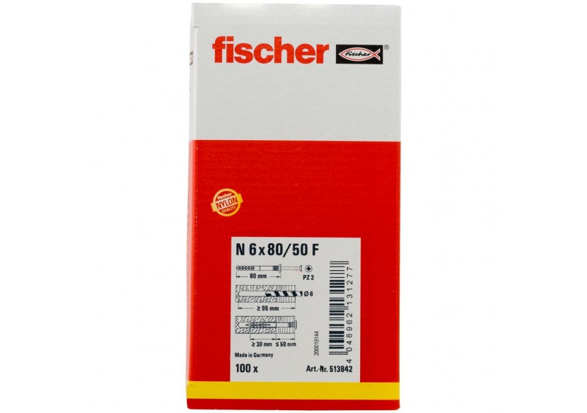 Cheville à frapper avec collerette épaisse et clou tête fraisée N 6 x 80/50 F