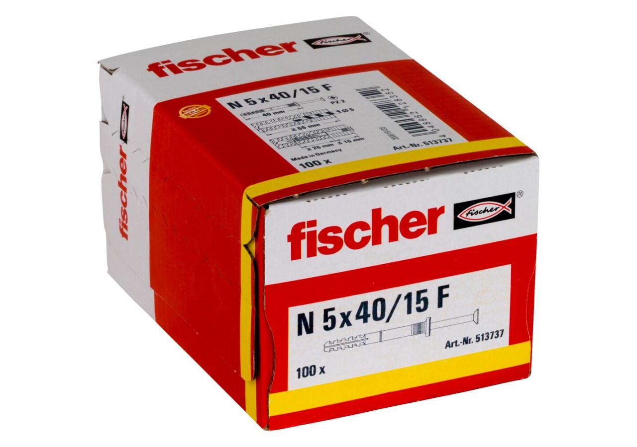 Cheville à frapper avec collerette épaisse et clou tête fraisée N 5 x 40/15 F