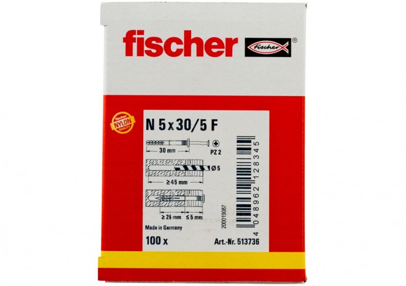 Cheville à frapper avec collerette épaisse et clou tête fraisée N 5 x 30/5 F