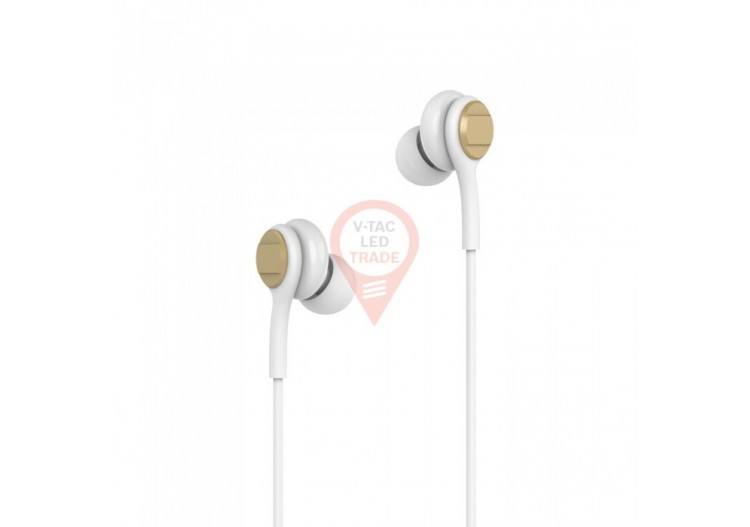 Ecouteurs intra-auriculaire blancs et dorés