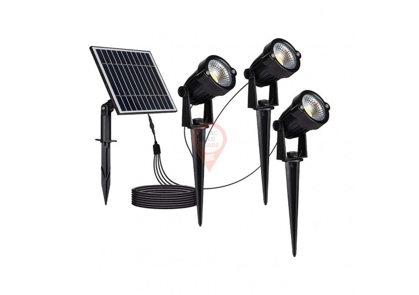 3 lampes LED solaire sur piquet 3 x 1,2W