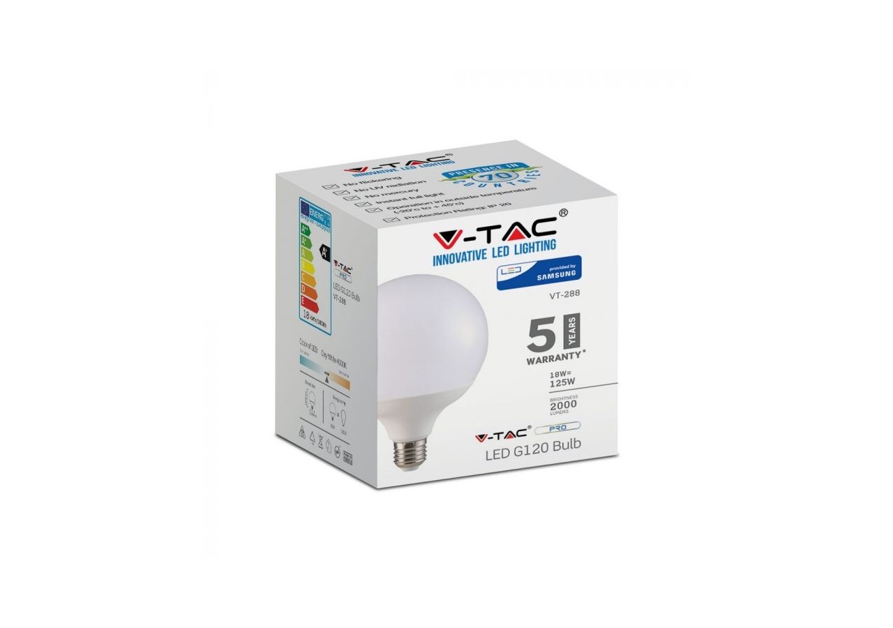 Ampoule LED - Puce SAMSUNG 18W E27 Plastique G120 6400K