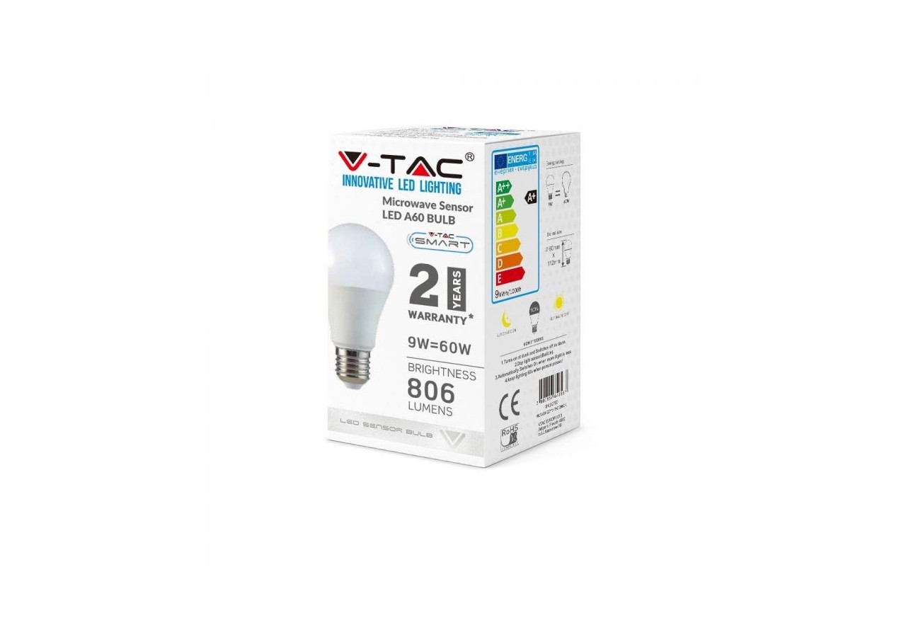Ampoule LED - 9W E27 A60 RA80 Capteur Micro-onde 6400K