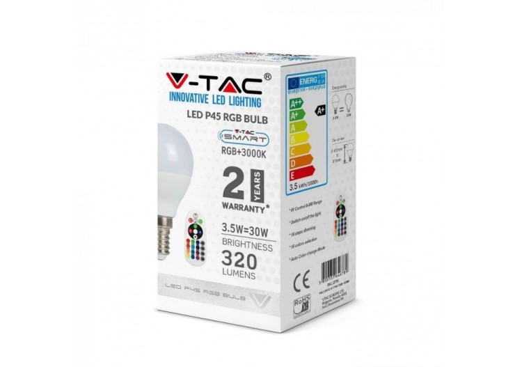 Ampoule LED - 3,5W E14 P45 Gradation Luminosité Contrôle RF RVB + 4000K