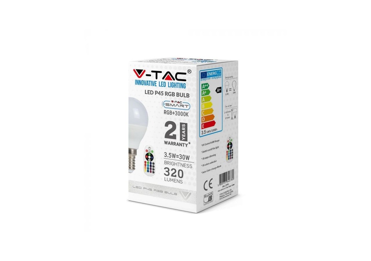 Ampoule LED - 3,5W E14 P45 Gradation Luminosité Contrôle RF RVB + 4000K