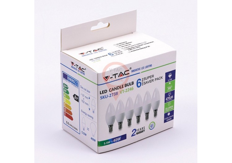 Ampoule LED - 5,5W E14 Bougie 6400K 6 PCS/PACK