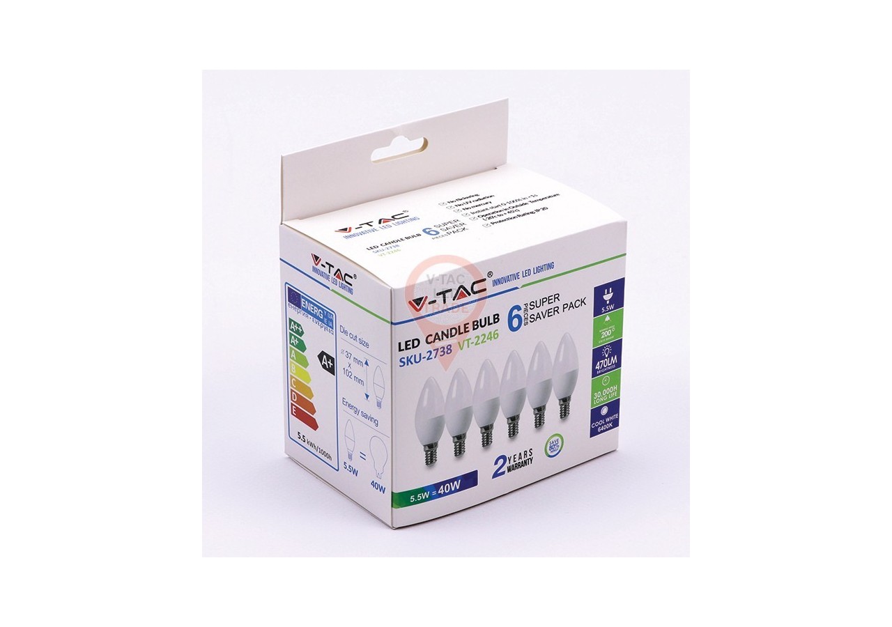 Ampoule LED - 5,5W E14 Bougie 6400K 6 PCS/PACK
