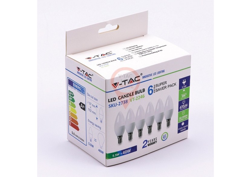 Ampoule LED - 5,5W E14 Bougie 6400K 6 PCS/PACK