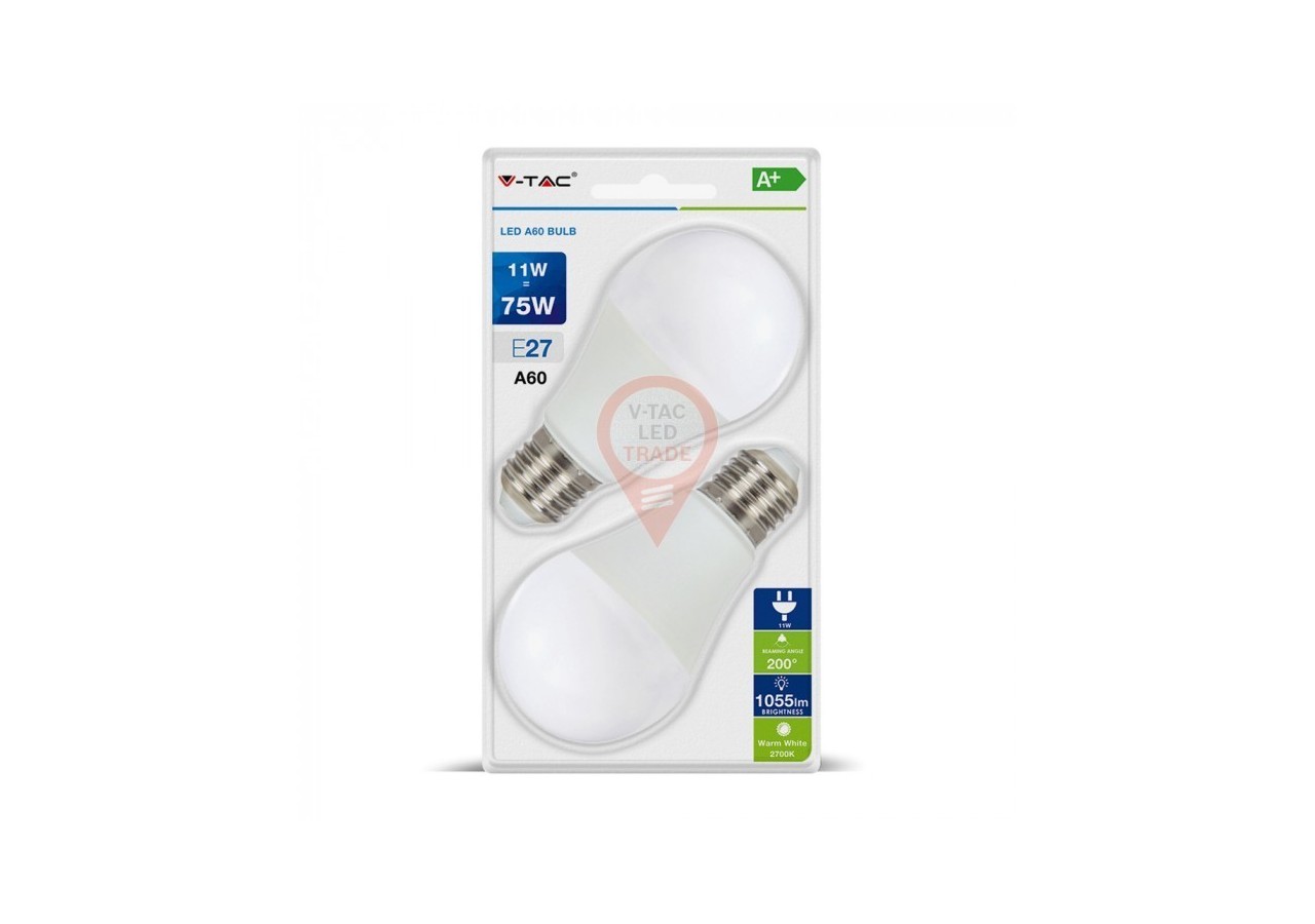 Ampoule LED - 11W E27 A60 Thermoplastique Blanc Chaud 2PCS/PACK
