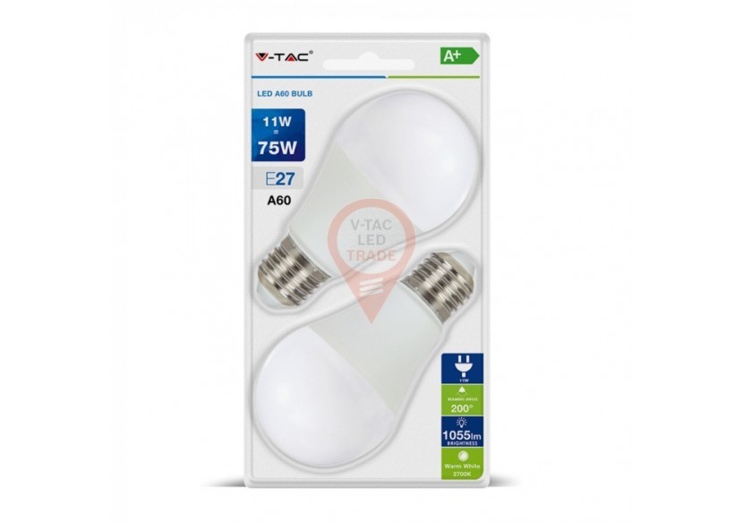 Ampoule LED - 11W E27 A60 Thermoplastique Blanc Chaud 2PCS/PACK