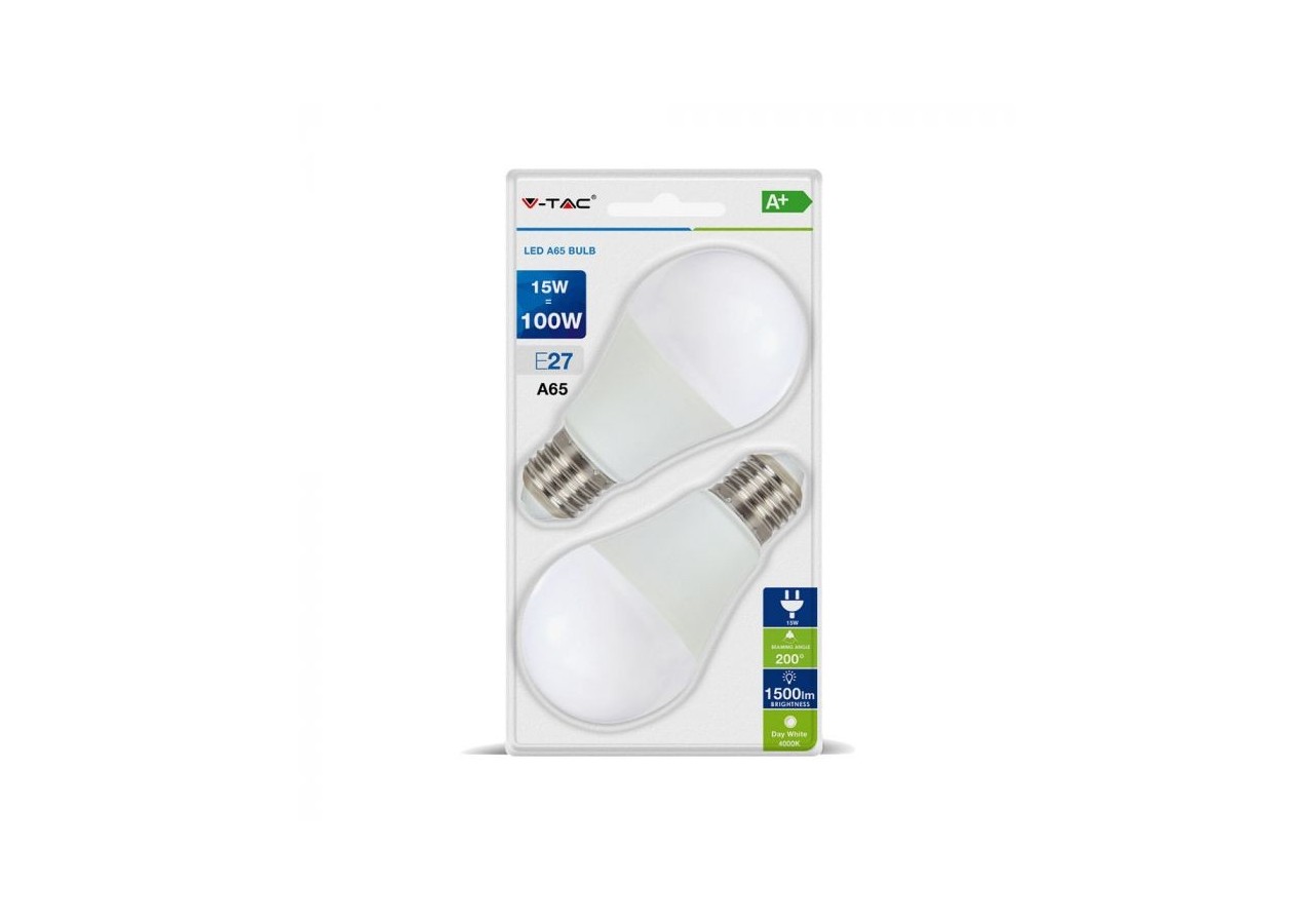 Ampoule LED - 15W E27 A60 Thermoplastique Blanc 2PCS/PACK