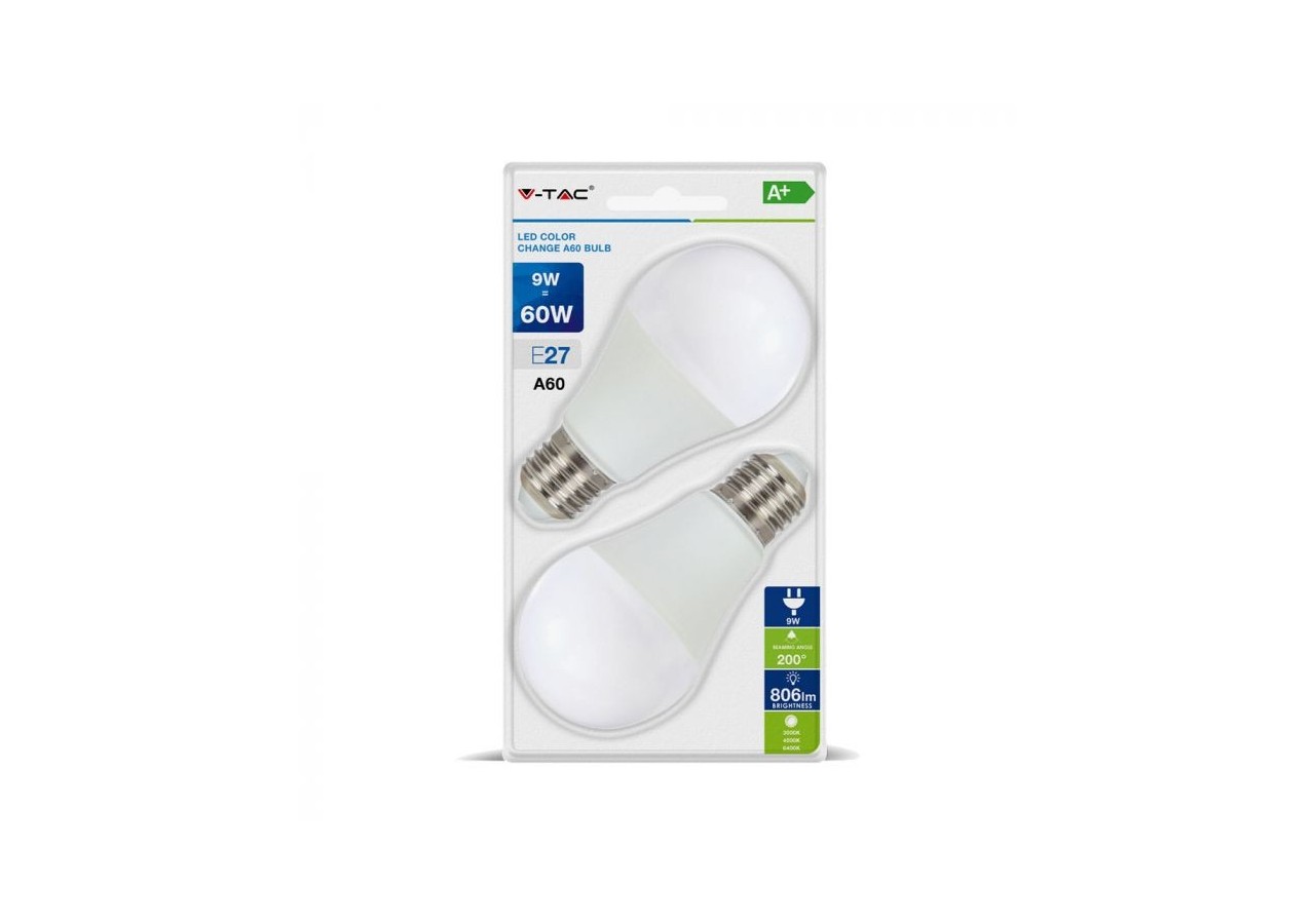 Ampoule LED - 9W E27 A60 Thermoplastique Changement de Couleur 2 pcs Blister