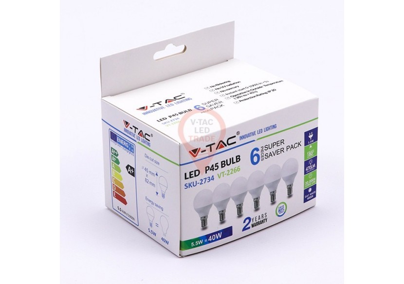 Ampoule LED - 5,5W E14 P45 4000K 6PCS/PACK