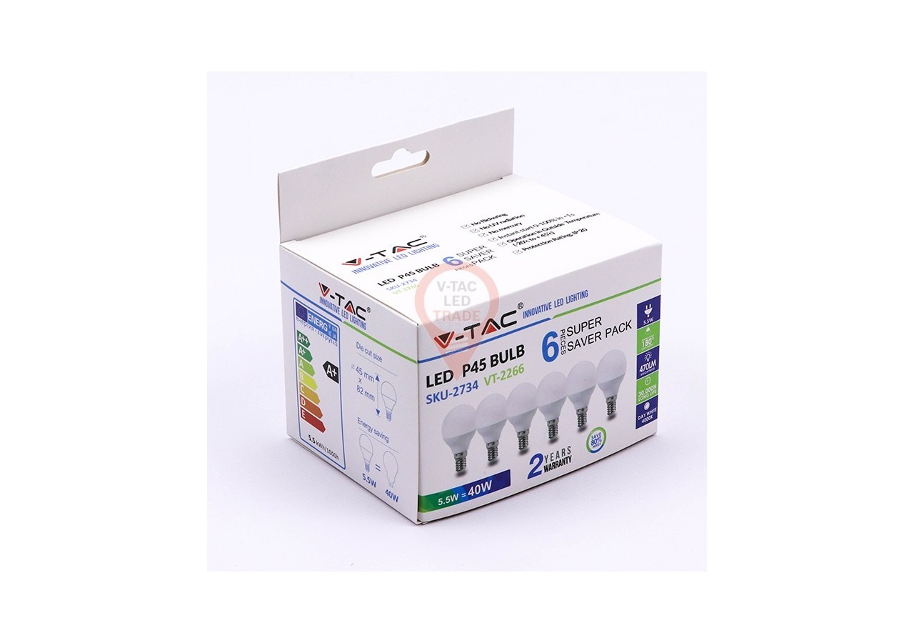 Ampoule LED - 5,5W E14 P45 6400K 6PCS/PACK