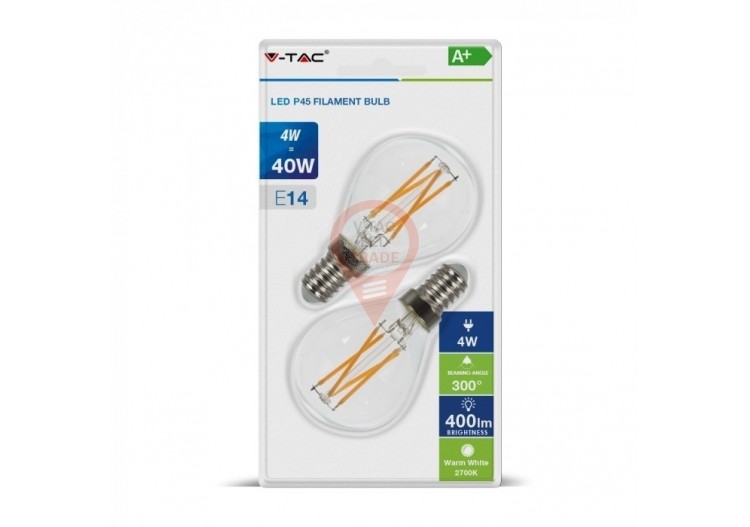 Ampoule LED - 4W Filament E14 Croix P45 Couvercle Transparent Blanc Chaud 2PCS/Blister