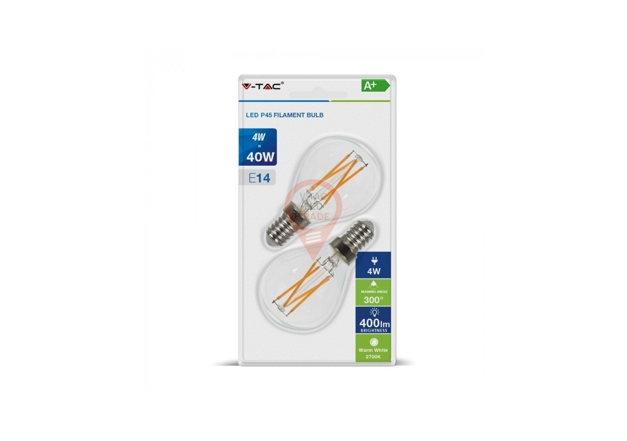 Ampoule LED - 4W Filament E14 Croix P45 Couvercle Transparent Blanc Chaud 2PCS/Blister