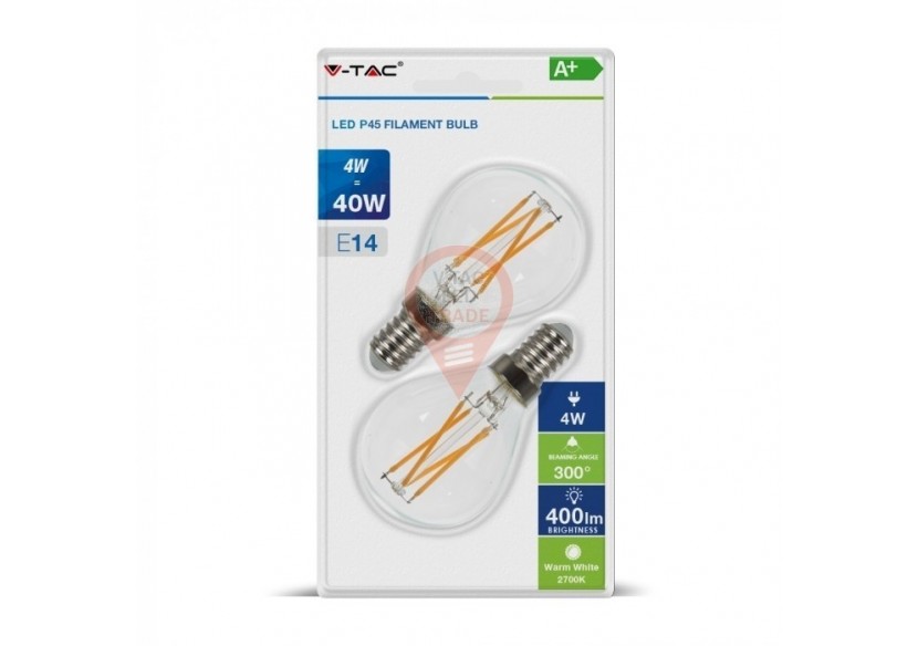 Ampoule LED - 4W Filament E14 Croix P45 Couvercle Transparent Blanc Chaud 2PCS/Blister