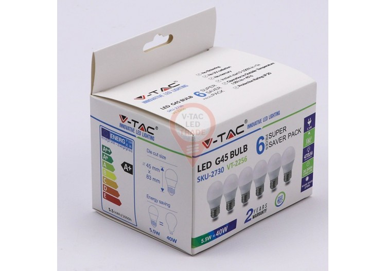 Ampoule LED - 5,5W E27 G45 4000K 6PCS/PACK