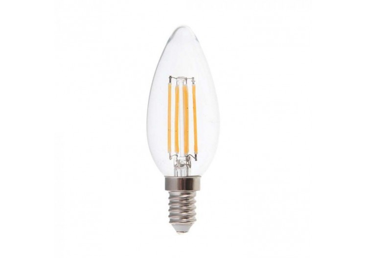 Ampoule LED - 6W Filament E14 Bougie à Couvercle Transparent Blanc Chaud