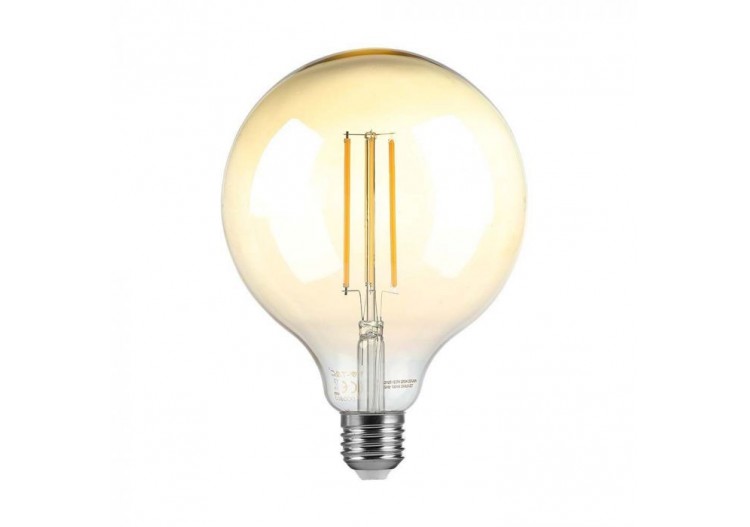 Ampoule LED à Filament - 8W E27 G125 Ambre Intensité Variable Blanc Chaud
