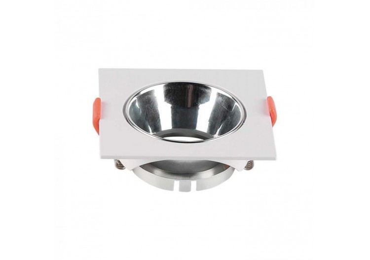 Raccord GU10 Cadre Carré Blanc avec Réflecteur Chrome