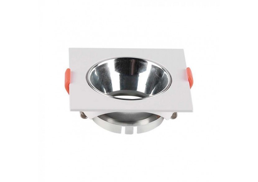 Raccord GU10 Cadre Carré Blanc avec Réflecteur Chrome