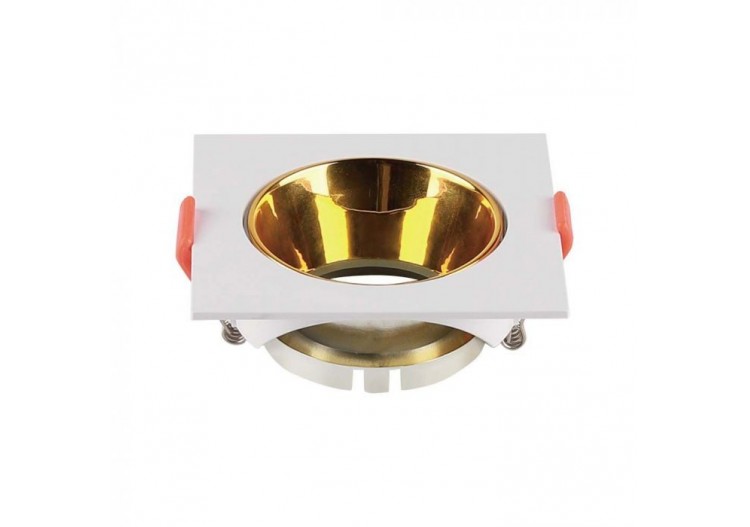Cadre carré blanc avec raccord GU10 et réflecteur doré