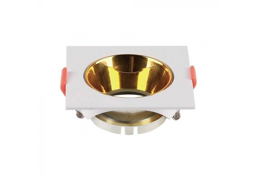 Cadre carré blanc avec raccord GU10 et réflecteur doré