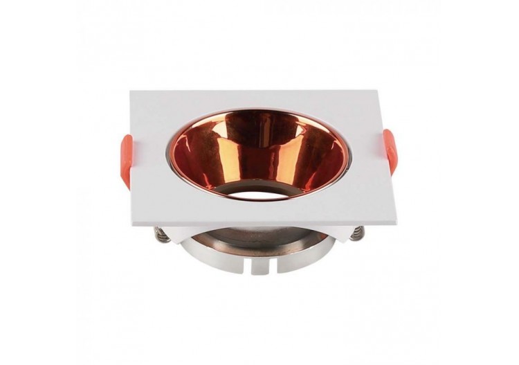 Montage GU10 Cadre Carré Blanc avec Réflecteur Or Rose