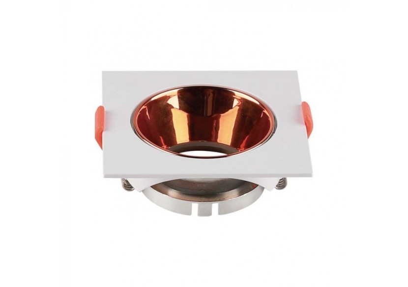 Montage GU10 Cadre Carré Blanc avec Réflecteur Or Rose