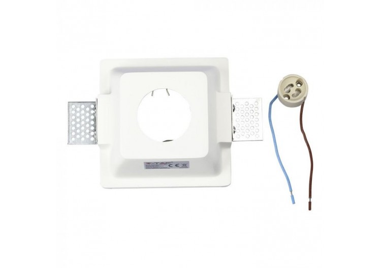 Raccord GU10 Carré Gypse Blanc avec Verre Dépoli