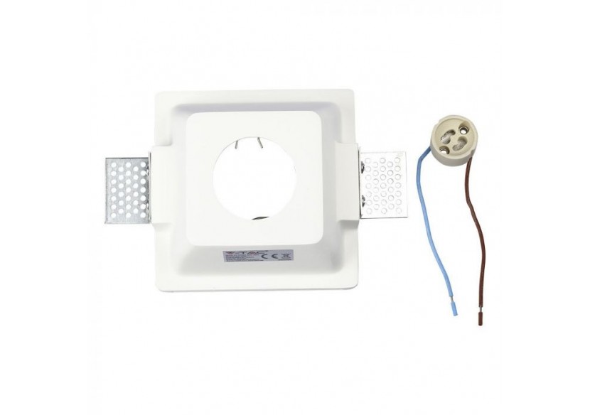 Raccord GU10 Carré Gypse Blanc avec Verre Dépoli