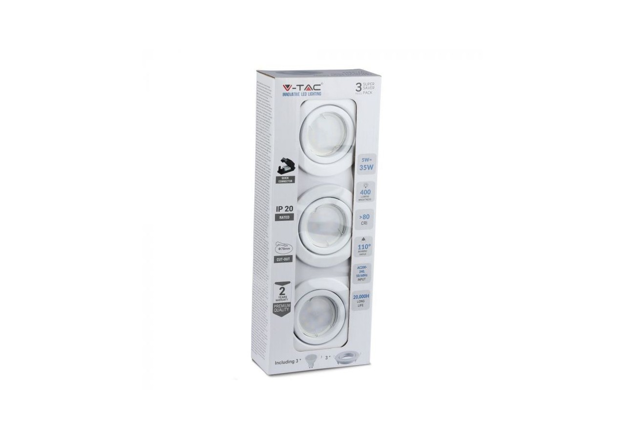 Spot LED - 5W GU10 avec Raccord Corps Blanc 4500K 3pcs/Pack
