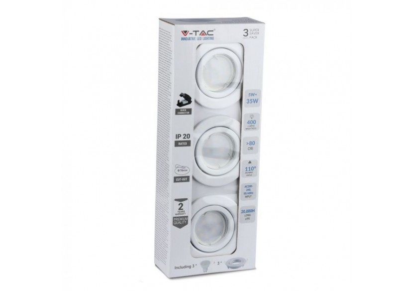 Spot LED - 5W GU10 avec Raccord Corps Blanc 4500K 3pcs/Pack