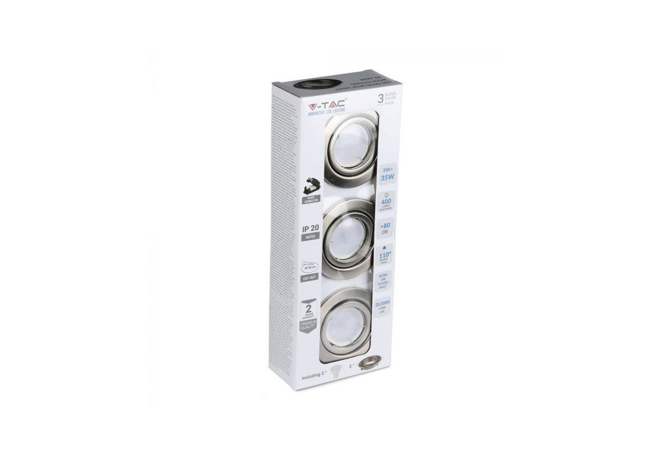Spot LED - 5W GU10 avec raccord corps en nickel satiné 4500K 3pcs/paquet