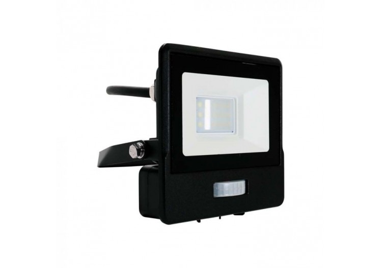 Projecteur LED avec capteur PIR, 10W, puce SAMSUNG, corps noir, 6400K, câble de 1M