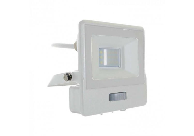 Projecteur LED 10W avec capteur PIR, puce SAMSUNG, corps blanc, 6400K, câble de 1M