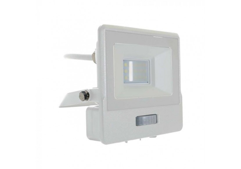 Projecteur LED 10W avec capteur PIR, puce SAMSUNG, corps blanc, 3000K, câble de 1M
