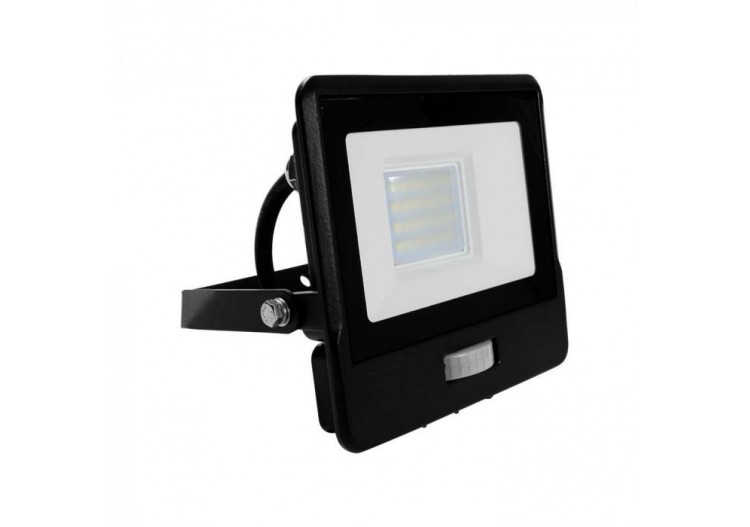 Projecteur LED avec capteur PIR, 20W, puce SAMSUNG, corps noir, 6400K, câble de 1M