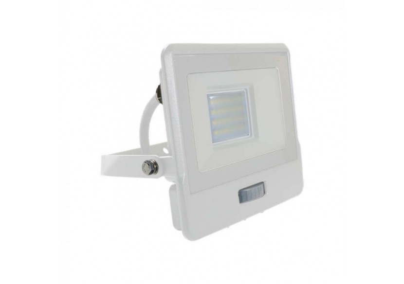 Projecteur LED avec capteur PIR, 20W, puce SAMSUNG, corps blanc, 3000K, câble de 1M