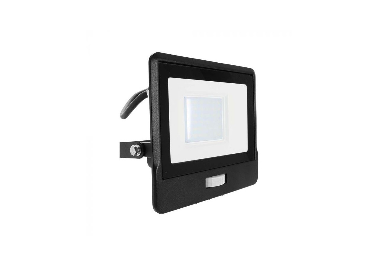 Projecteur LED avec capteur PIR, 30W, puce SAMSUNG, corps noir, 4000K, câble de 1M