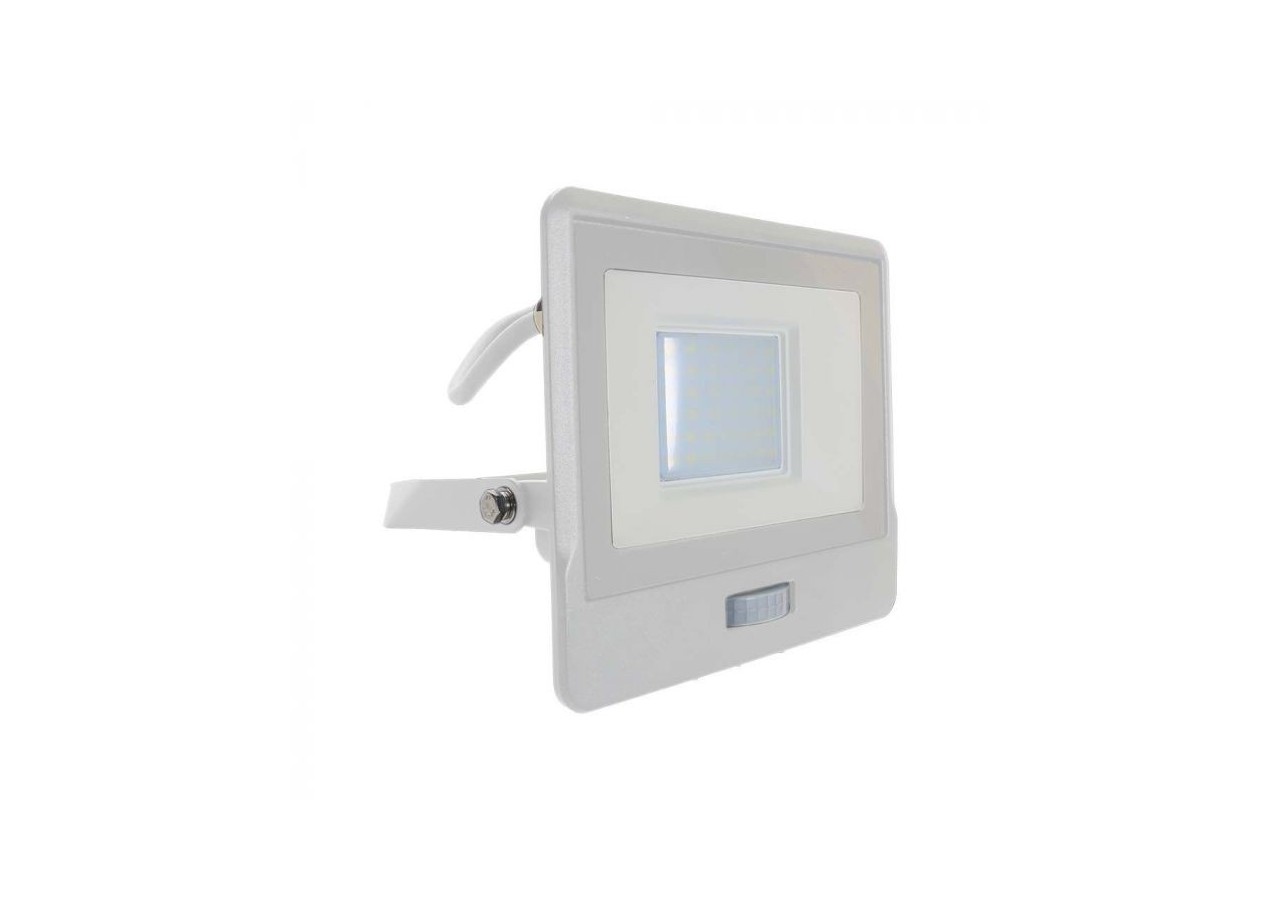 Projecteur LED avec capteur PIR, 30W, puce SAMSUNG, corps blanc, 3000K, câble de 1M